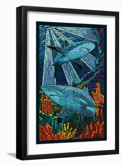 Black Tip Reef Shark - Paper Mosaic-Lantern Press-Framed Art Print