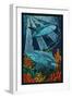 Black Tip Reef Shark - Paper Mosaic-Lantern Press-Framed Art Print