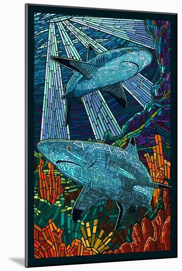 Black Tip Reef Shark - Paper Mosaic-Lantern Press-Mounted Art Print