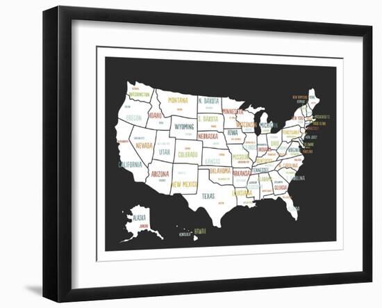 Black USA Map-Kindred Sol Collective-Framed Art Print