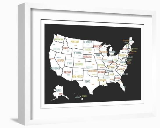 Black USA Map-Kindred Sol Collective-Framed Art Print