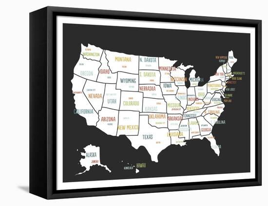 Black USA Map-Kindred Sol Collective-Framed Stretched Canvas