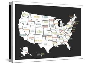 Black USA Map-Kindred Sol Collective-Stretched Canvas