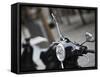 Black Vespa, Madrid, Spain-Walter Bibikow-Framed Stretched Canvas