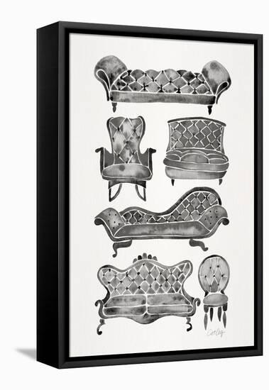 Black Victorian Lounge-Cat Coquillette-Framed Stretched Canvas