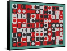 BLACK WHITE & RED COMPOSIT OF CIRCLES-Peter McClure-Framed Stretched Canvas