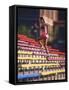 Black Woman Running Up Stairs-null-Framed Stretched Canvas