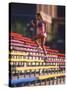 Black Woman Running Up Stairs-null-Stretched Canvas