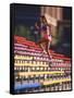 Black Woman Running Up Stairs-null-Framed Stretched Canvas