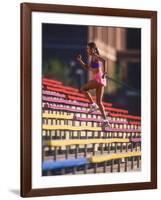 Black Woman Running Up Stairs-null-Framed Photographic Print