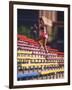 Black Woman Running Up Stairs-null-Framed Photographic Print