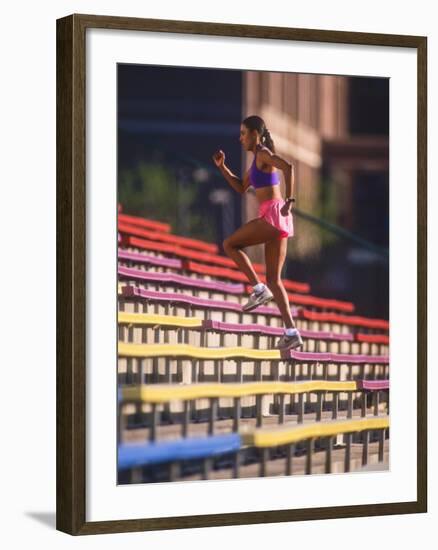 Black Woman Running Up Stairs-null-Framed Photographic Print