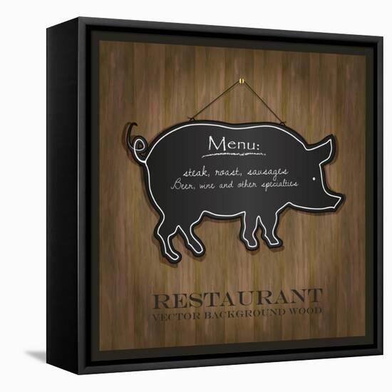 Blackboard Pig Restaurant Menu Card-Mondih-Framed Stretched Canvas