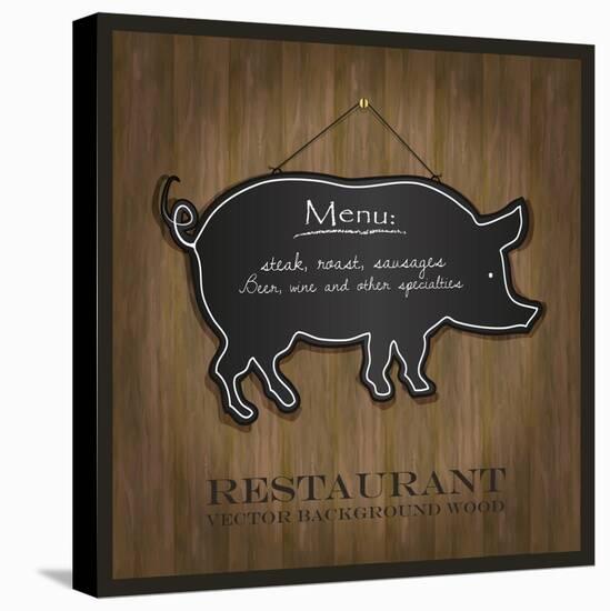 Blackboard Pig Restaurant Menu Card-Mondih-Stretched Canvas