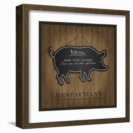 Blackboard Pig Restaurant Menu Card-Mondih-Framed Art Print