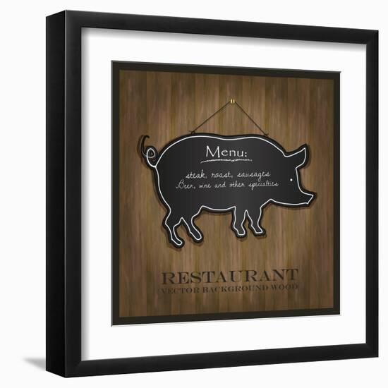 Blackboard Pig Restaurant Menu Card-Mondih-Framed Art Print