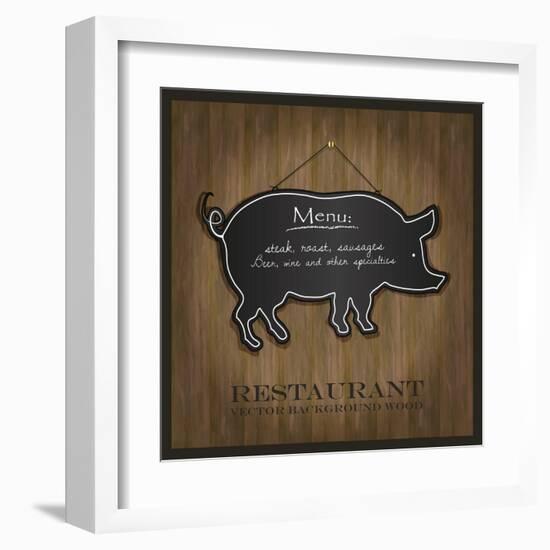 Blackboard Pig Restaurant Menu Card-Mondih-Framed Art Print