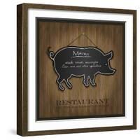 Blackboard Pig Restaurant Menu Card-Mondih-Framed Art Print