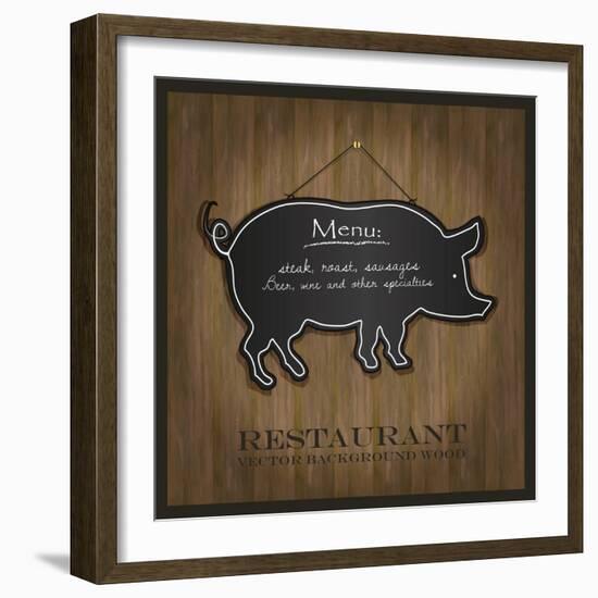 Blackboard Pig Restaurant Menu Card-Mondih-Framed Art Print