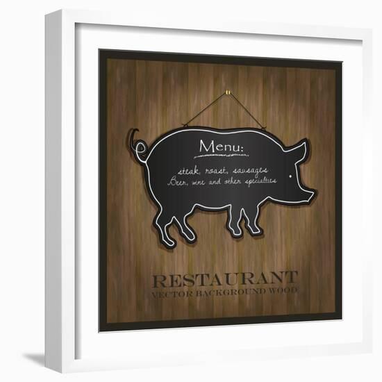 Blackboard Pig Restaurant Menu Card-Mondih-Framed Art Print