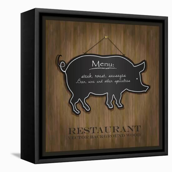 Blackboard Pig Restaurant Menu Card-Mondih-Framed Stretched Canvas