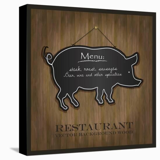 Blackboard Pig Restaurant Menu Card-Mondih-Stretched Canvas