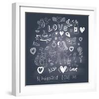 Blackboard Romantic Set-smilewithjul-Framed Art Print