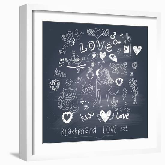 Blackboard Romantic Set-smilewithjul-Framed Art Print