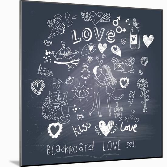 Blackboard Romantic Set-smilewithjul-Mounted Art Print