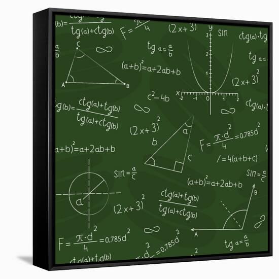 Blackboard with Geometric Shapes and Formulas-Olga Savinova-Framed Stretched Canvas