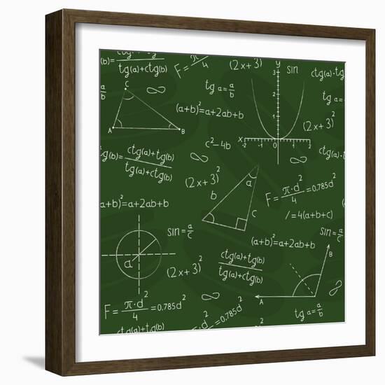 Blackboard with Geometric Shapes and Formulas-Olga Savinova-Framed Art Print