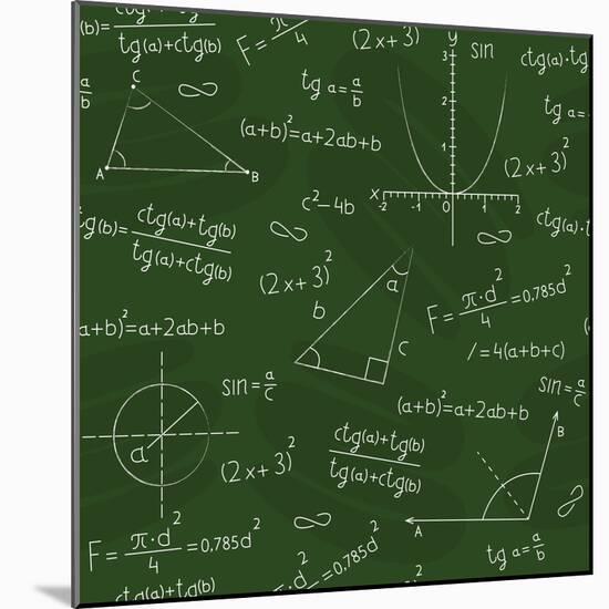 Blackboard with Geometric Shapes and Formulas-Olga Savinova-Mounted Art Print