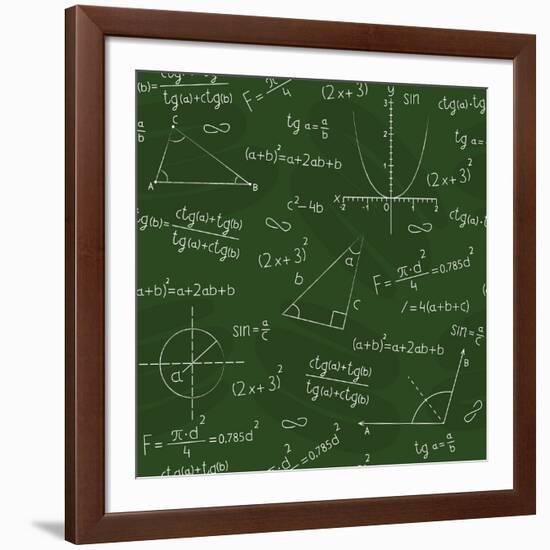 Blackboard with Geometric Shapes and Formulas-Olga Savinova-Framed Art Print