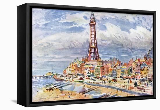 Blackpool, Tower, Beach-Albert Woods-Framed Stretched Canvas