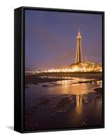 Blackpool Tower Reflected on Wet Beach at Dusk, Blackpool, Lancashire, England, United Kingdom-Martin Child-Framed Stretched Canvas