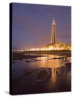 Blackpool Tower Reflected on Wet Beach at Dusk, Blackpool, Lancashire, England, United Kingdom-Martin Child-Stretched Canvas