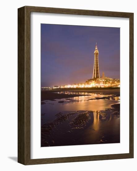 Blackpool Tower Reflected on Wet Beach at Dusk, Blackpool, Lancashire, England, United Kingdom-Martin Child-Framed Photographic Print