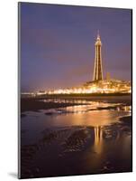 Blackpool Tower Reflected on Wet Beach at Dusk, Blackpool, Lancashire, England, United Kingdom-Martin Child-Mounted Photographic Print