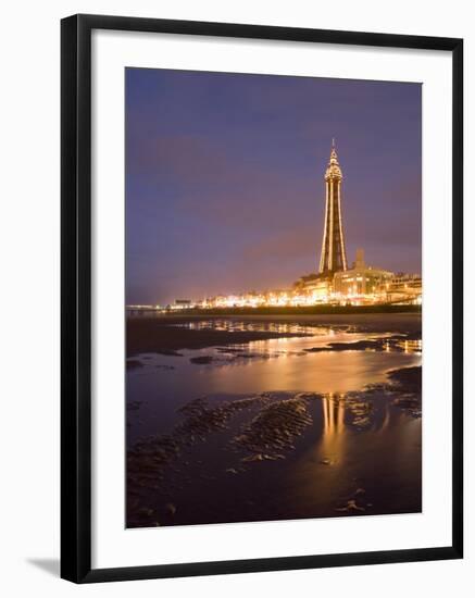 Blackpool Tower Reflected on Wet Beach at Dusk, Blackpool, Lancashire, England, United Kingdom-Martin Child-Framed Photographic Print
