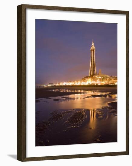 Blackpool Tower Reflected on Wet Beach at Dusk, Blackpool, Lancashire, England, United Kingdom-Martin Child-Framed Photographic Print