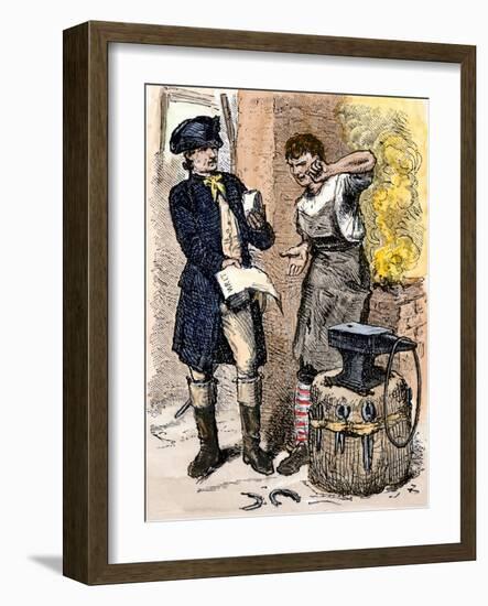 Blacksmith Angry at Being Served a Tax Demand, a Scene in Shays's Rebellion, c.1786-null-Framed Giclee Print