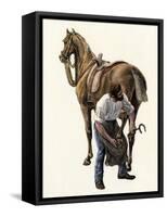 Blacksmith Fitting a Horseshoe, 1800s-null-Framed Stretched Canvas