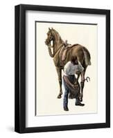 Blacksmith Fitting a Horseshoe, 1800s-null-Framed Premium Giclee Print