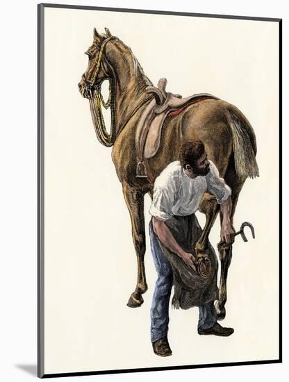 Blacksmith Fitting a Horseshoe, 1800s-null-Mounted Giclee Print