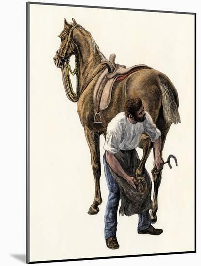 Blacksmith Fitting a Horseshoe, 1800s-null-Mounted Giclee Print
