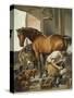 Blacksmith Puts a New Shoe on a Bay Mare-Edwin Henry Landseer-Stretched Canvas