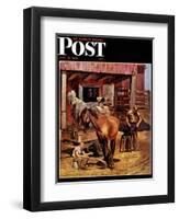 "Blacksmith," Saturday Evening Post Cover, July 13, 1946-John Falter-Framed Giclee Print