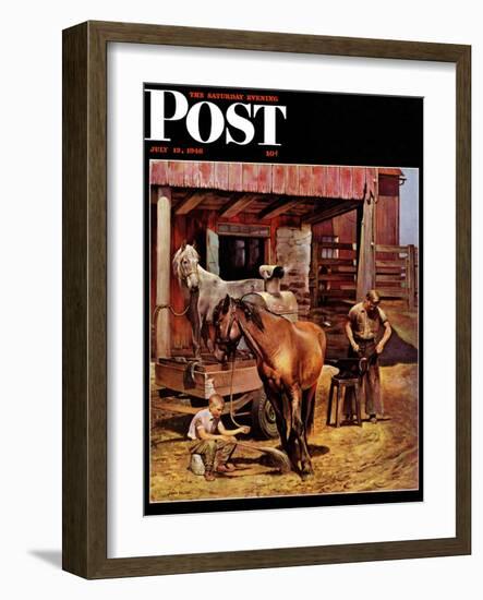 "Blacksmith," Saturday Evening Post Cover, July 13, 1946-John Falter-Framed Giclee Print