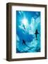 Blacktip reef sharks silhouetted just below the ocean surface-David Fleetham-Framed Photographic Print