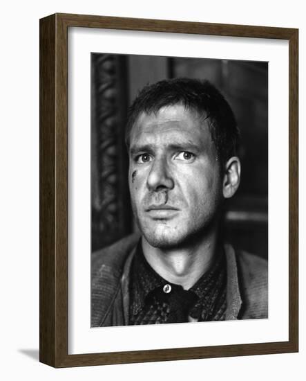 BLADE RUNNER, 1981 directed by RIDLEY SCOTT Harrison Ford (b/w photo)-null-Framed Photo